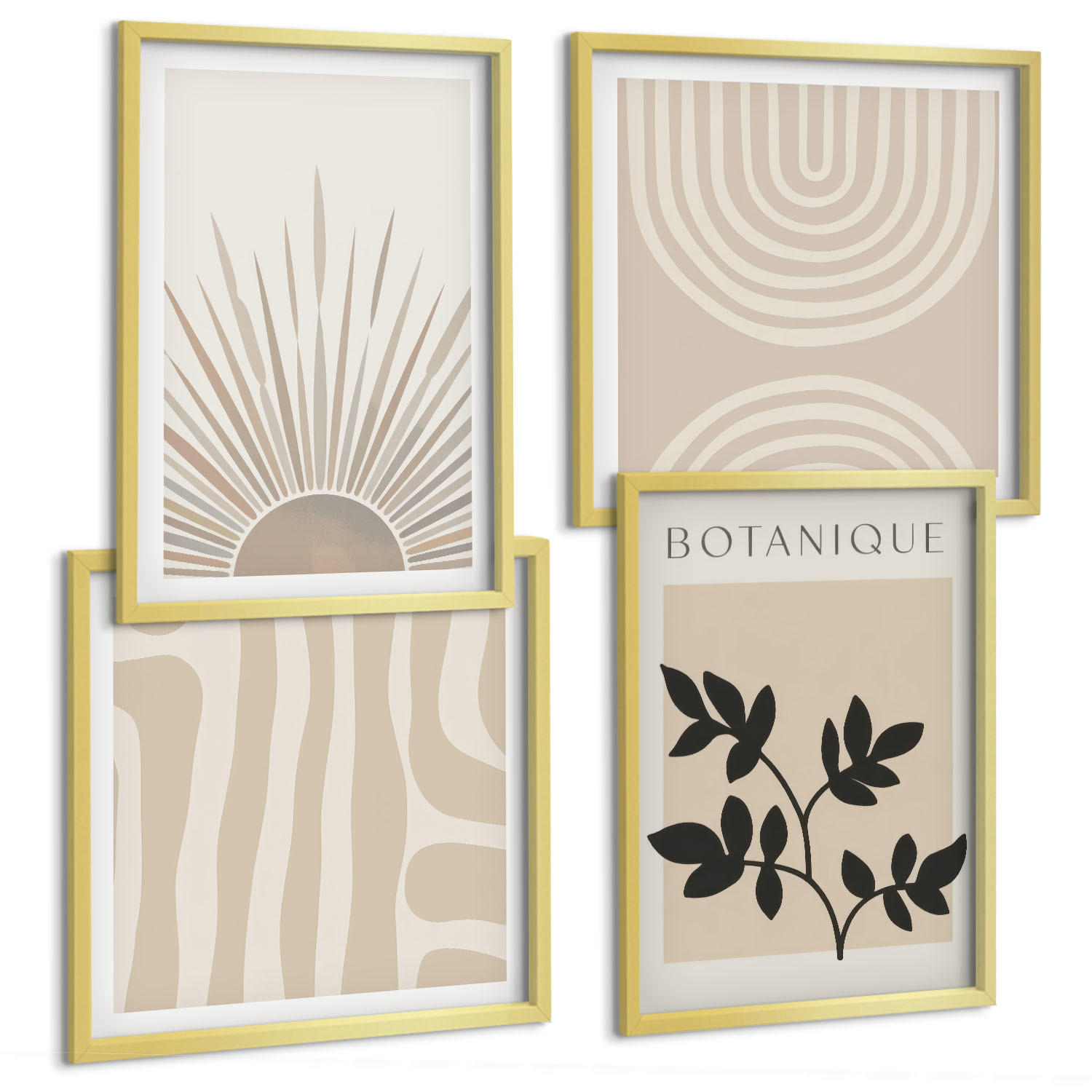BILDER SET 4er Set - 50x50 cm & 40x60 cm Goldrahmen - Abstrakte Pflanzenmuster - Goldfarben, Kunststoff (50/50cm) - TULUP