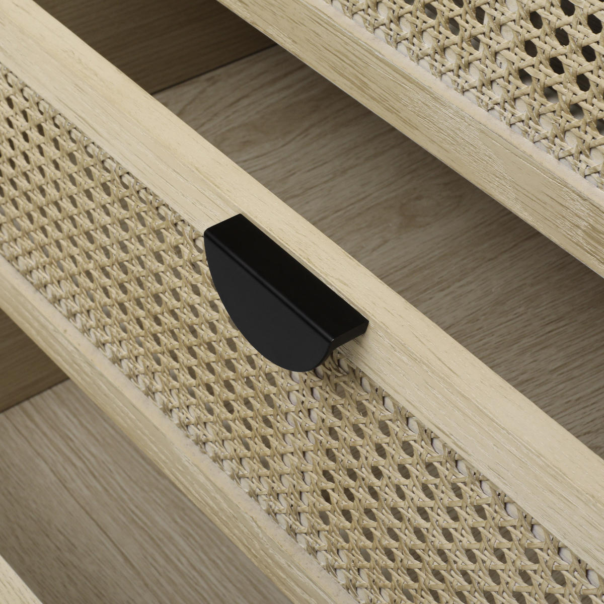 KOMMODE mit 3 Schubladen, Naturholzoptik & Rattan Fronten - Beige, Holzwerkstoff (80/80/40cm) - Urban Meuble