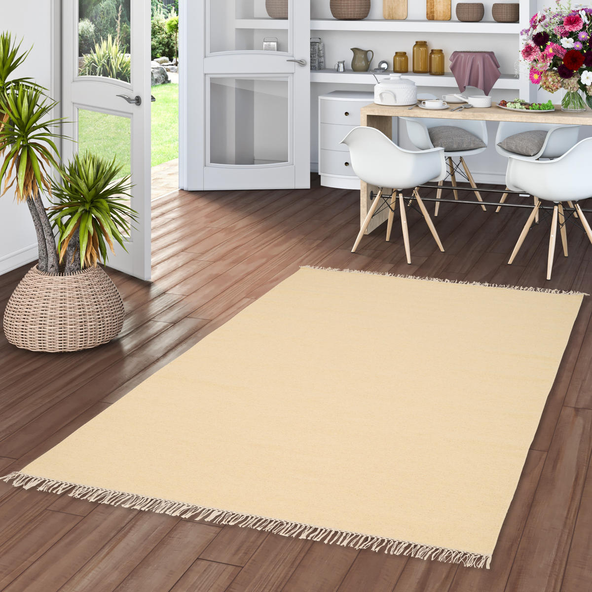 WOLLE NATUR TEPPICH KELIM MILA - Creme, Textil (70/140cm) - Pergamon