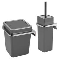 BAD-SET 2tlg. Kosmetikeimer WC-Bürste zur Wandmontage, grau - Grau, Kunststoff (10/36.5/10cm) - bremermann