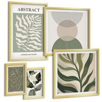 BILDER SET 5er Set - 50x50 cm & 20x30 cm & 40x60 cm Goldrahmen - Blätter geometrische Formen abstrakt - Goldfarben, Kunststoff (40/60cm) - TULUP