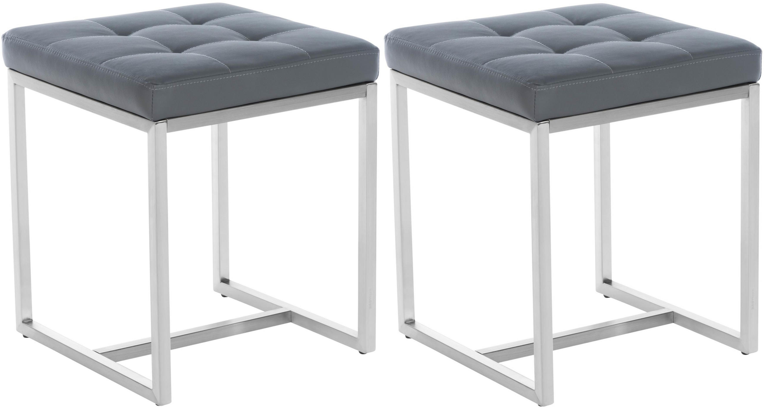 SITZWÜRFEL 2er Set Lederlook grau - Edelstahlfarben/Grau, Textil/Metall (40/48/40cm) - CLP