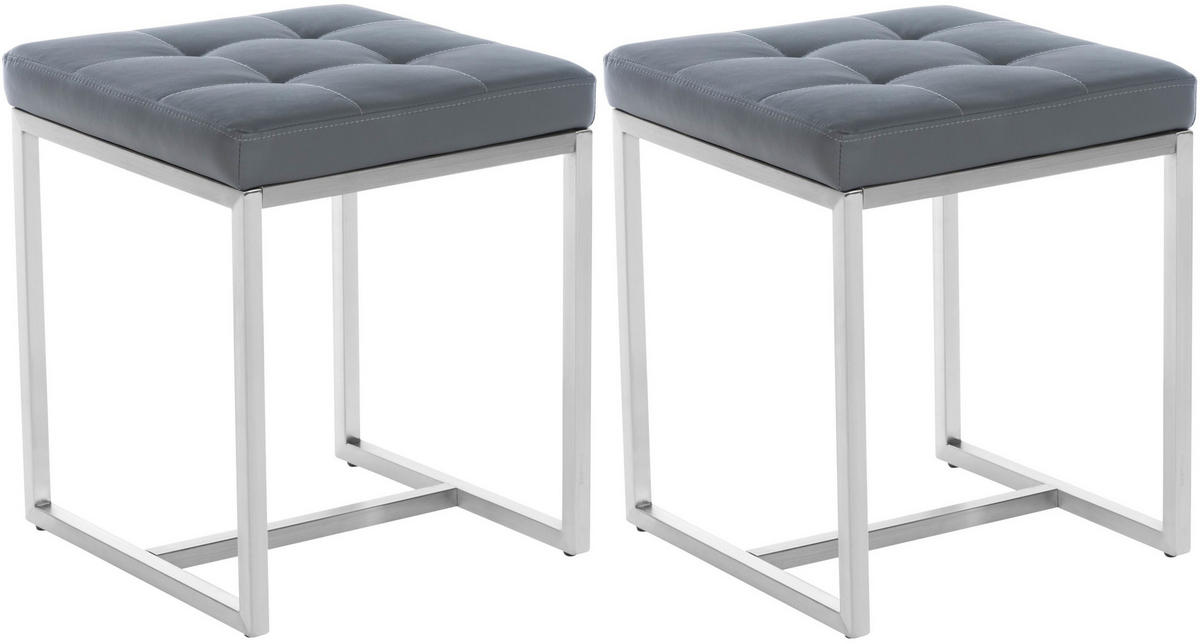 SITZWÜRFEL 2er Set Lederlook grau - Edelstahlfarben/Grau, Textil/Metall (40/48/40cm) - CLP