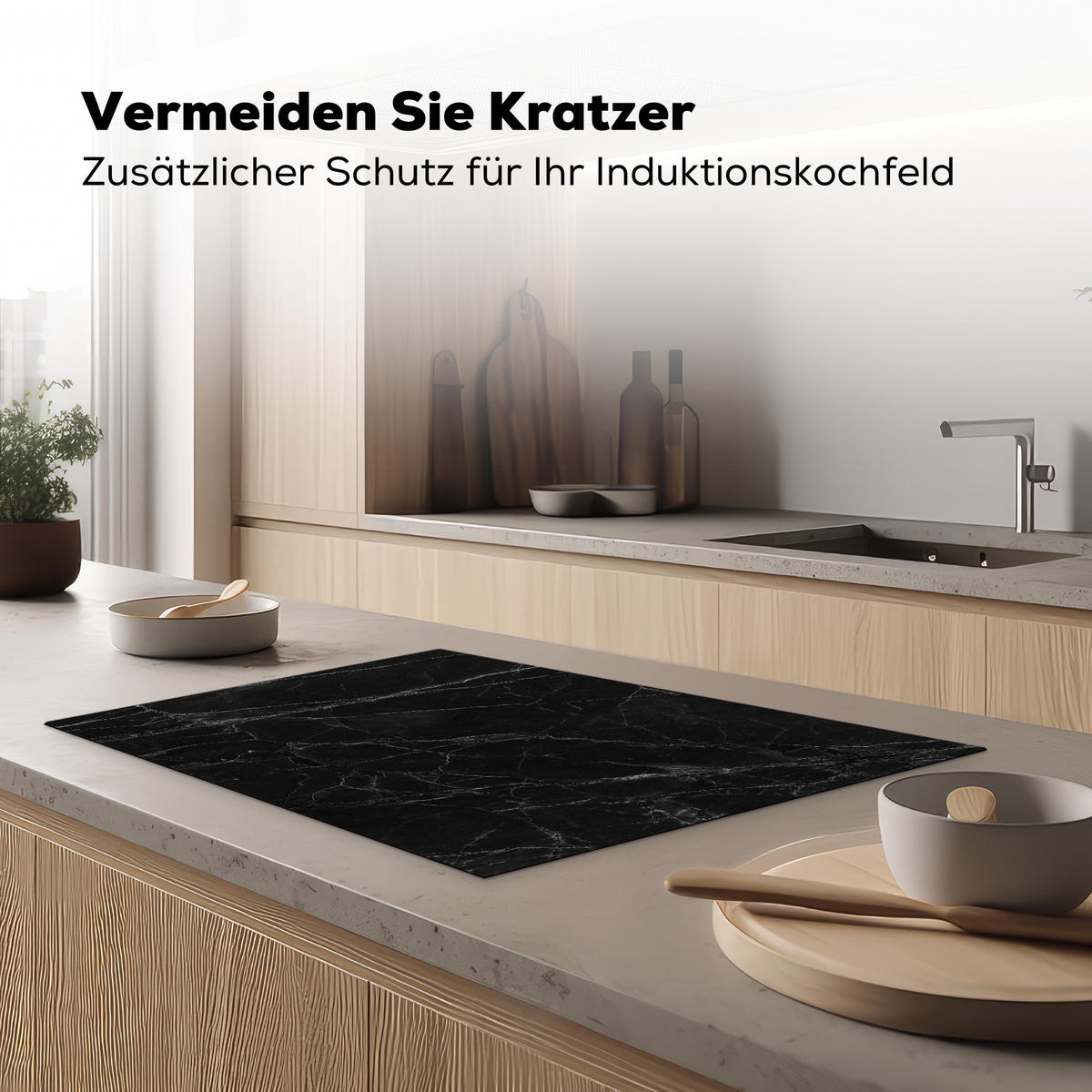 HERDABDECKPLATTE Schwarz - Marmor Induktionsmatte 77x51 cm - Schwarz, Kunststoff (77/51/0.2cm) - MuchoWow