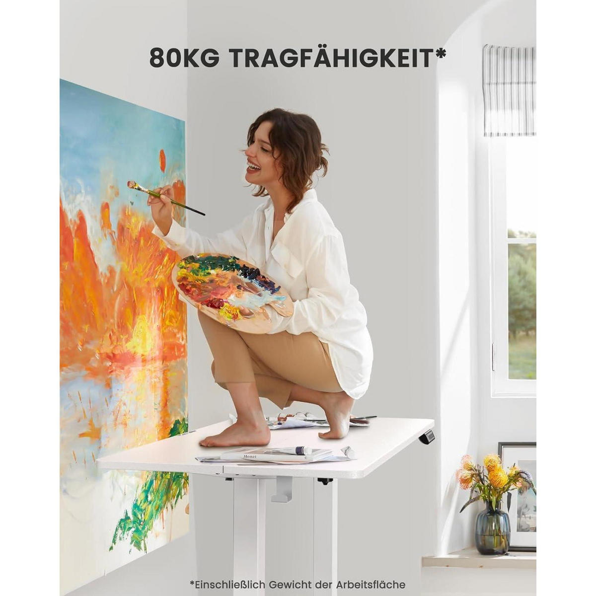 SCHREIBTISCH höhenverstellbar elektrisch 100 x 60 cm Weiß - Weiß, Metall (100/60/72cm)