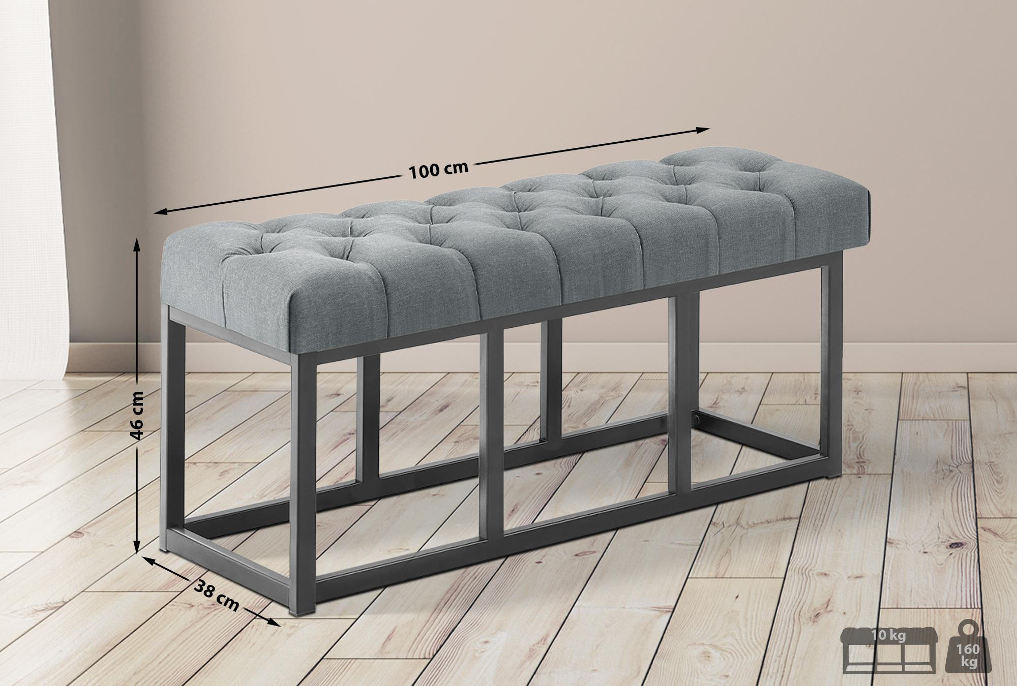 SITZBANK 100/38 cm Stoff Dunkelgrau - Dunkelgrau/Schwarz, Textil/Metall (100/46/38cm) - CLP