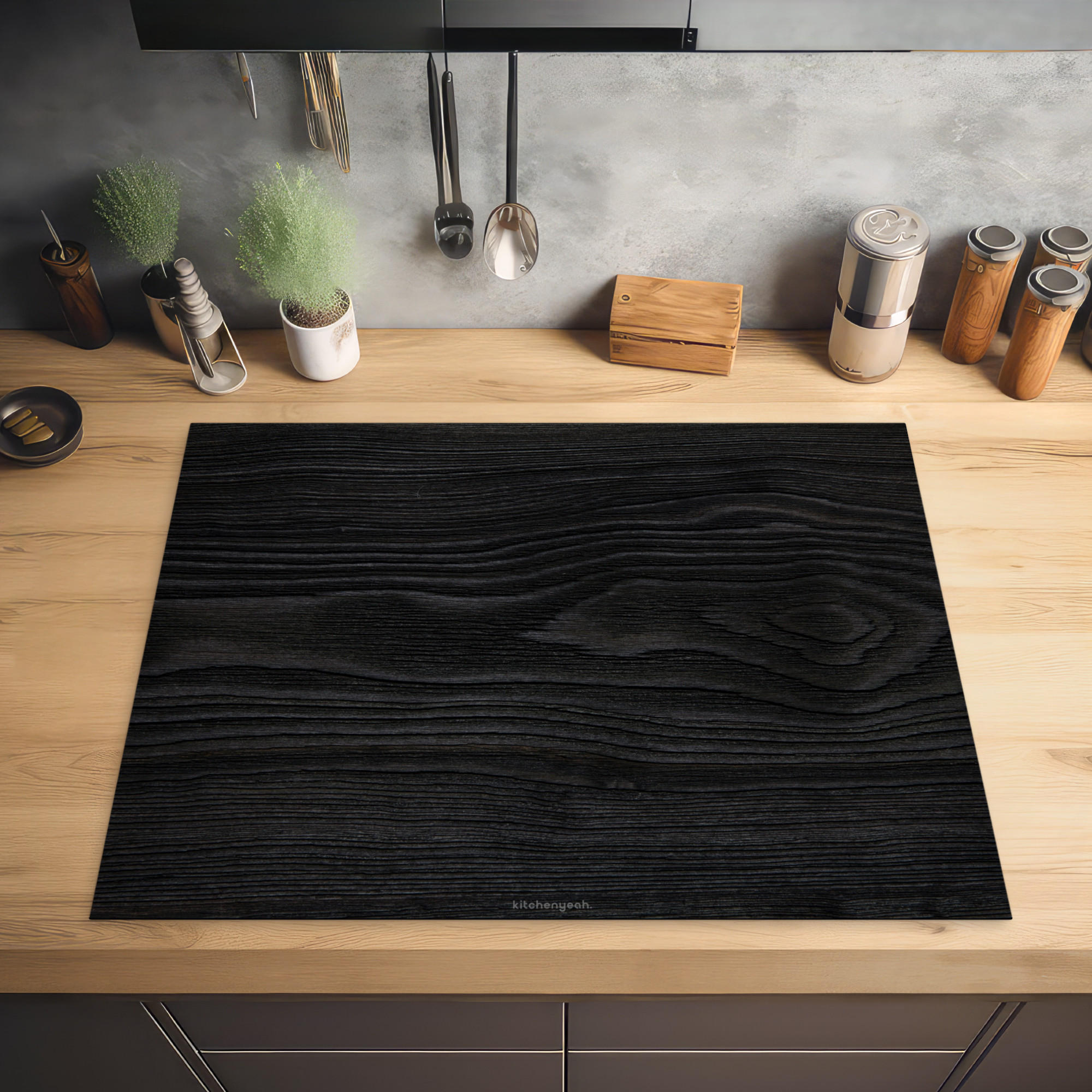 HERDABDECKPLATTE Schwarz - Holzoptik 77x59 cm - Schwarz, Kunststoff (77/0.2/59cm) - MuchoWow