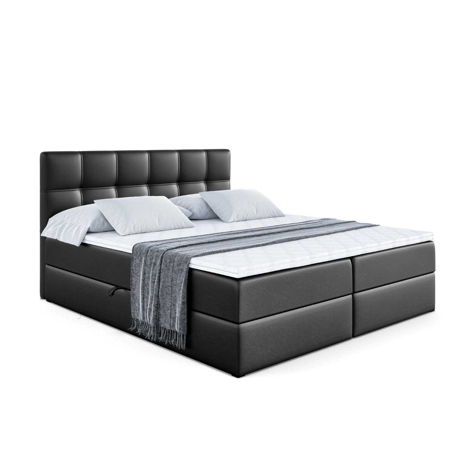 BOXBETT mit Matratze H4 und Lattenrost - MARCE - 160 x 200 cm - Schwarz - Schwarz Hochglanz, Holzwerkstoff (160/200cm) - ALTDECOR