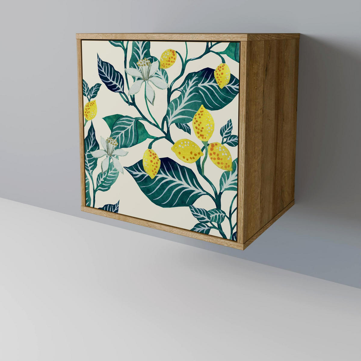 SIDEBOARD LEMON TREE, Eichefarben, 57,5x42x70,5 cm, Schwarze Metall-Sternfüße - Eichefarben/Multicolor, Holzwerkstoff/Metall (57.5/70.5/42cm) - SpaceRebels
