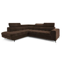 ECKSOFA MORIVA L-S Braun Velours-Stoff mit Schlaffunktion - Braun, Holz (253/190cm) - MASSENO