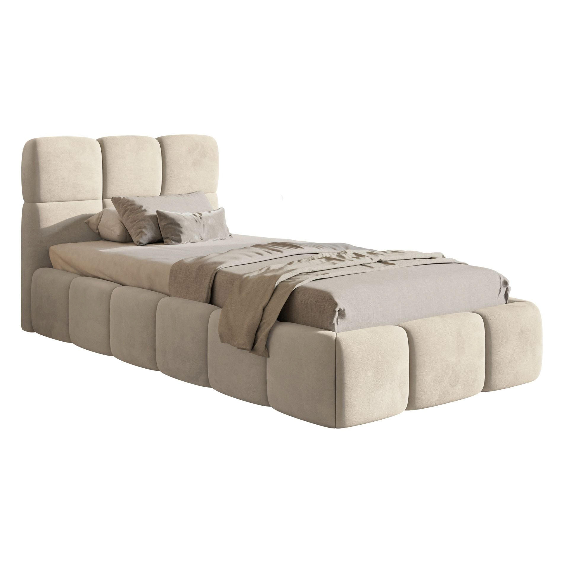POLSTERBETT Cloudy Hellbeige Samt, Bettkasten & Lattenrost, 90x200 cm - Ecru/Schwarz, Kunststoff/Textil (90/200cm) - Selsey