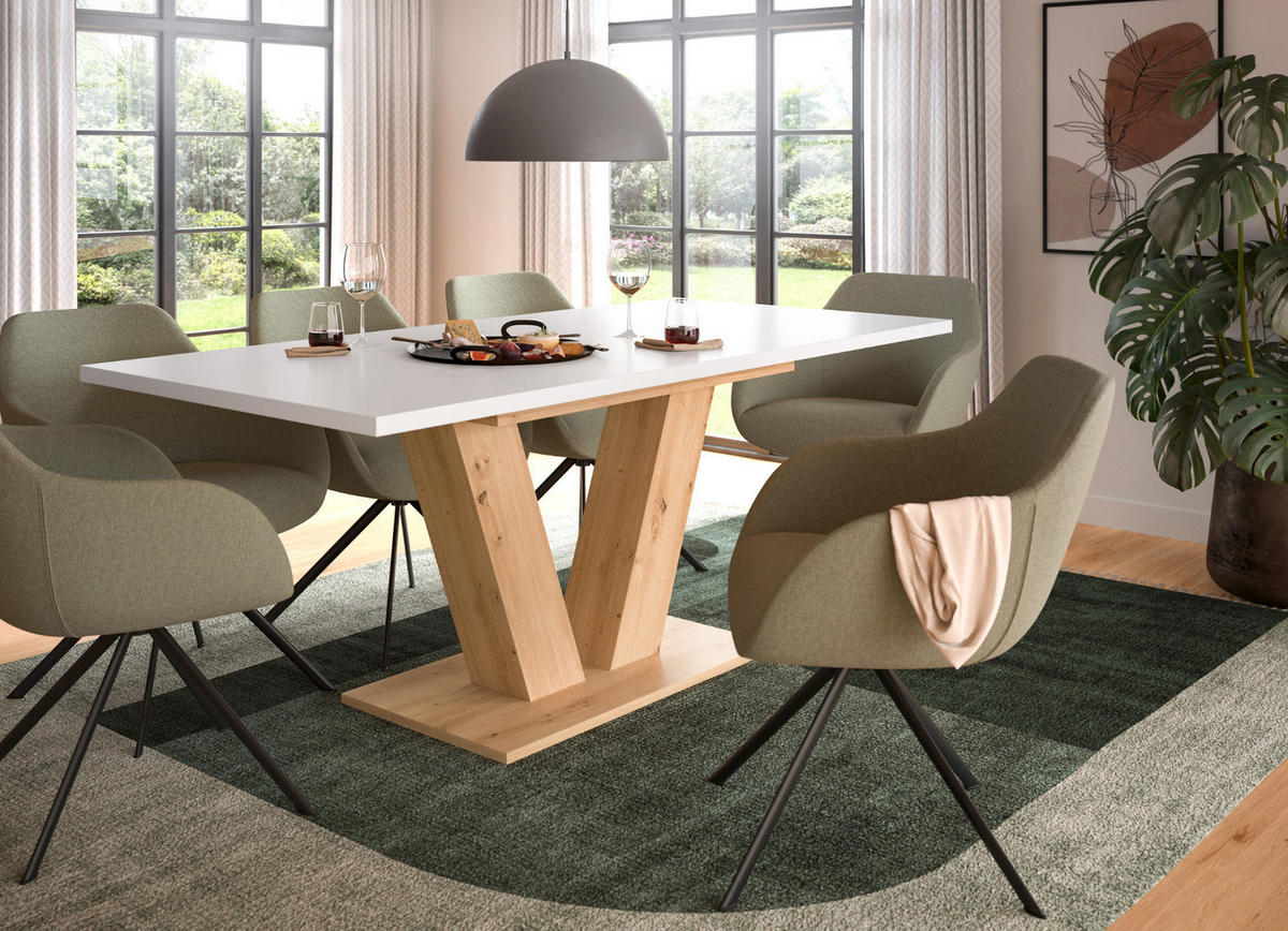 ESSTISCH weiß, Eiche Artisan, Küchentisch ausziehbar 150 - 190 cm - Eiche Artisan/Weiß, Holzwerkstoff/Metall (150/90/76cm) - Inn.Furn