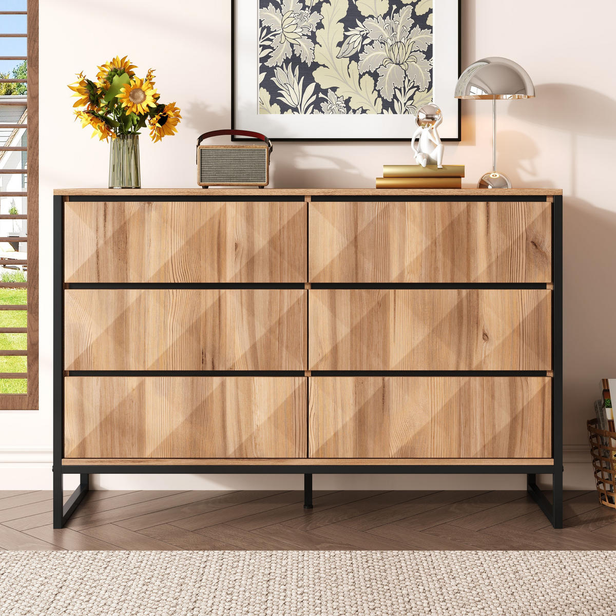 SIDEBOARD Schwarz Holzoptik Metallbeine erhöhte Türen - Multicolor, Holzwerkstoff (40/80/120cm) - FLIEKS