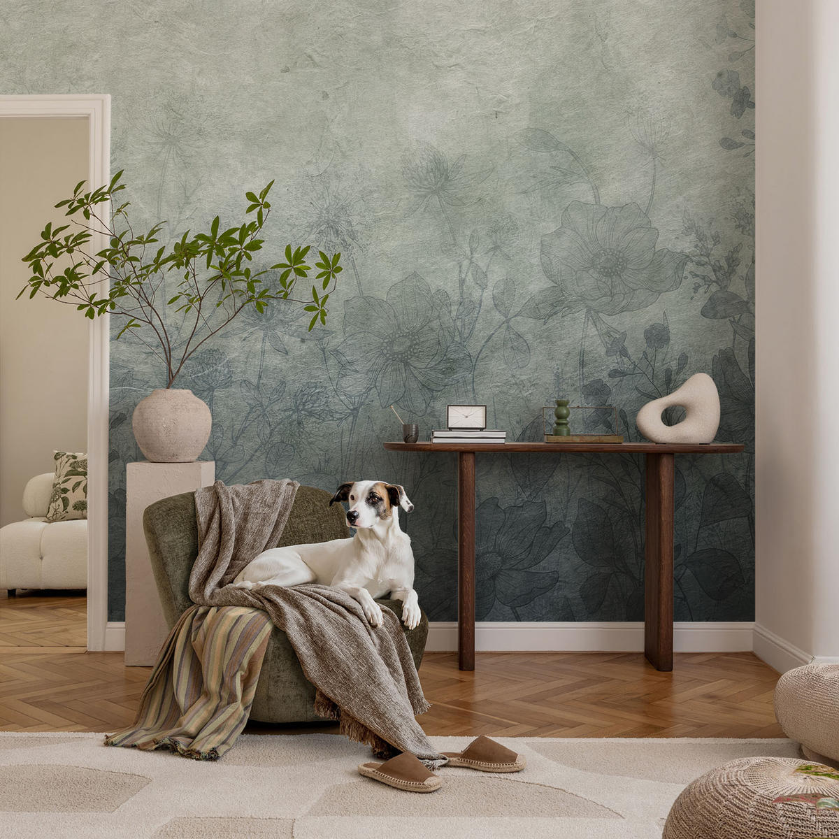 FOTOTAPETE 104x70 cm - Pflanzeneleganz - Grau, Textil (104/70cm) - Wallfluent