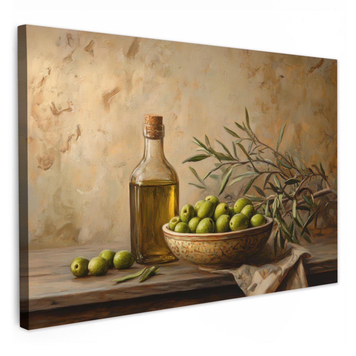 LEINWANDBILD Oliven - Stilleben - Vintage 30x20 cm - Olivgrün, Textil (30/20cm) - MuchoWow