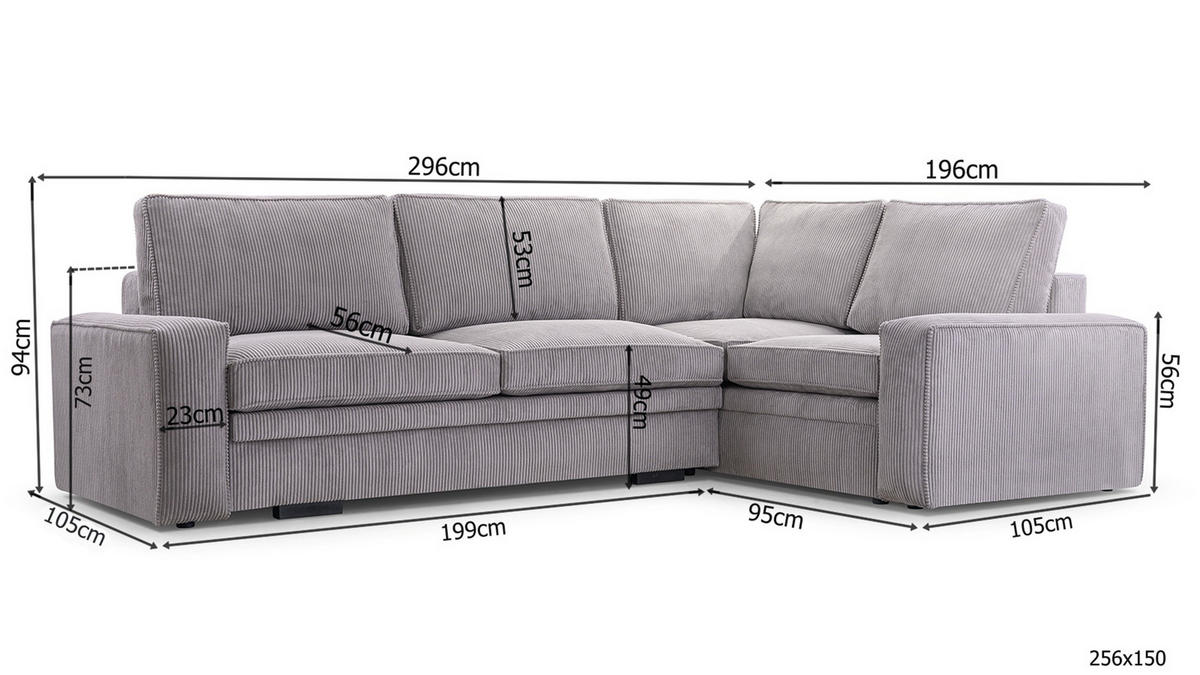 ECKSOFA L Form Treville Grau 296/196/94 cm – Rechts, mit Bettkasten und Schlaffunktion - Schwarz/Grau, Kunststoff/Textil (296/196cm) - AX Living