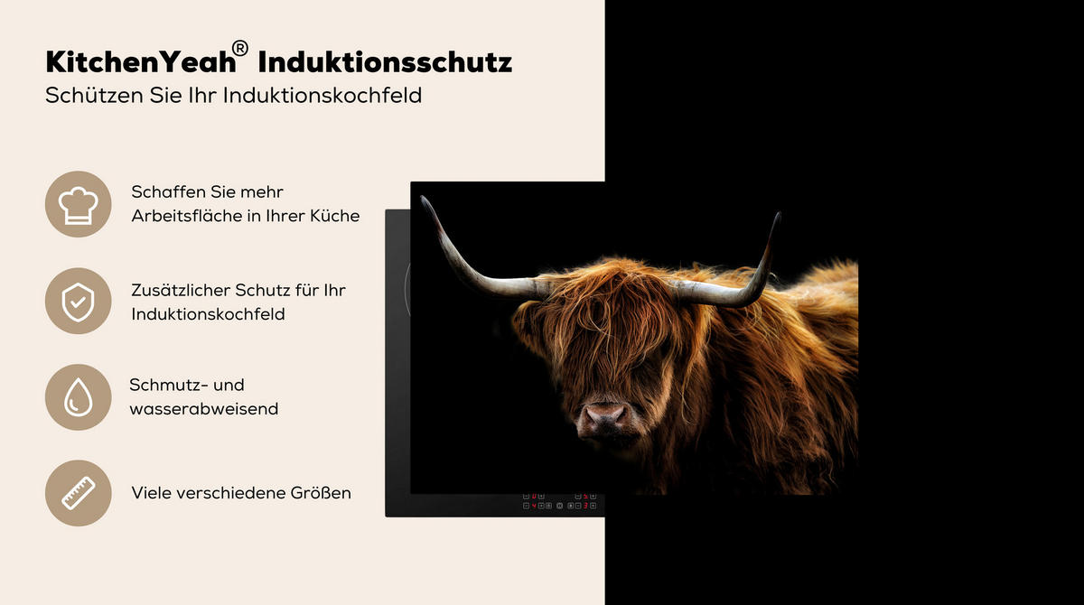 HERDABDECKPLATTE Schottischer Highlander - Hörner - Schwarz - Tiere - Natur - Wild - Kuh 75x52 cm - Cognac, Kunststoff (75/0.2/52cm) - MuchoWow