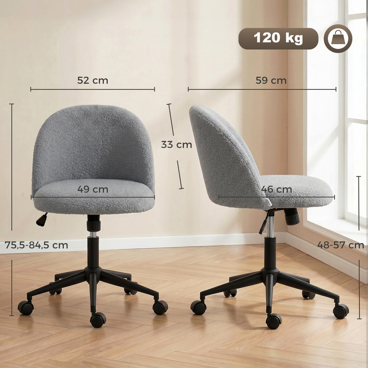 BÜROSTUHL Grau 59.0/52.0/84.5 cm - Grau, Textil (52/84.5/59cm)
