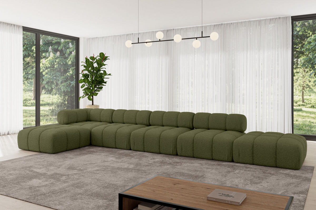 ECKSOFA modulares Sofa Kerru-L3 - 475x190x70 cm Grün Bouclé - Grün, Holzwerkstoff/Textil (475/190cm) - ALTDECOR