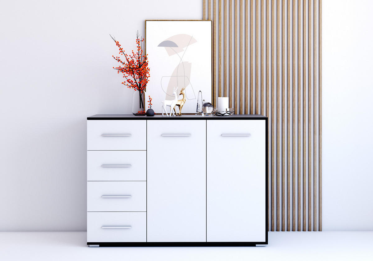KOMMODE - Highboard IRYS 01 2D4S Schwarz + Weiß - Schwarz/Weiß, Holzwerkstoff (135/95/45cm) - Möblo
