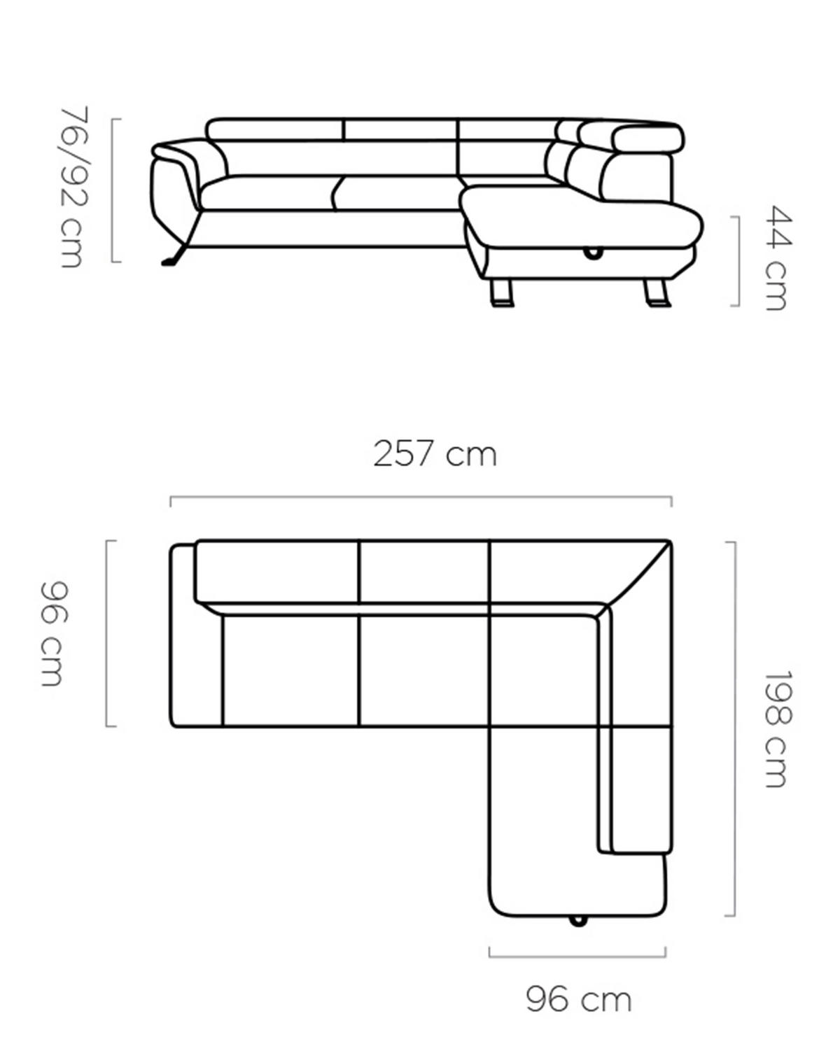 ECKSOFA RAVEN L mit Schlaffunktion und Bettkasten, Freistehend, Polstersofa mit Verstellbaren Kopfstützen, 257x198x96 cm, Linke, Schwarz - Schwarz, Holz/Textil (198/256cm) - DomoHome
