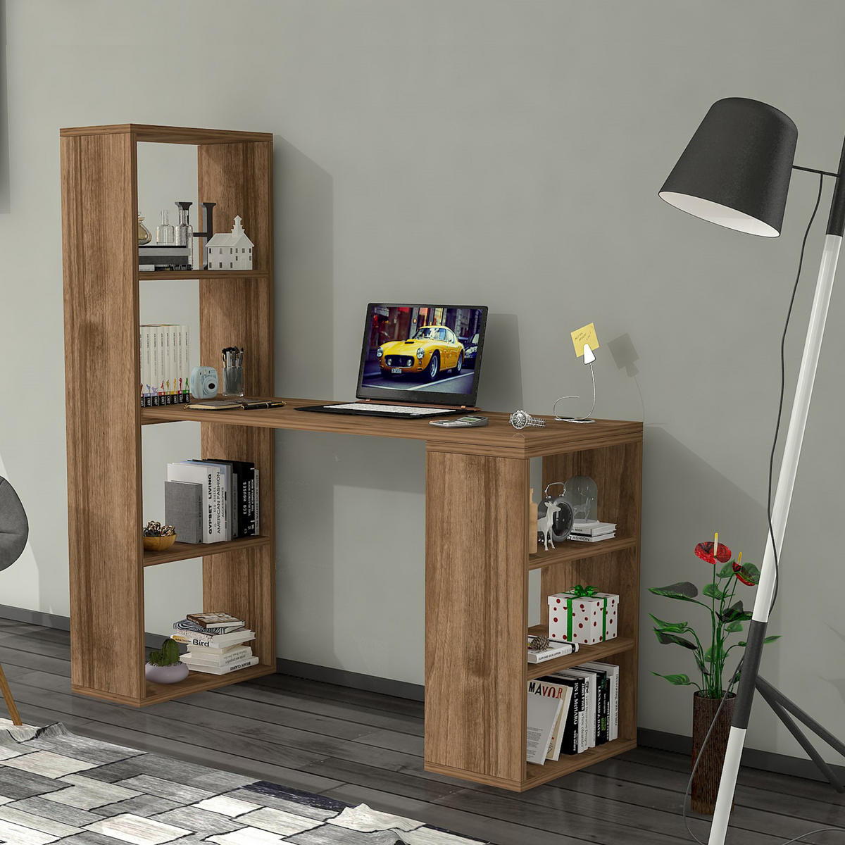 SCHREIBTISCH Meråker - Nussbaumfarben, Holzwerkstoff (120/40/123.5cm) - [en.casa]