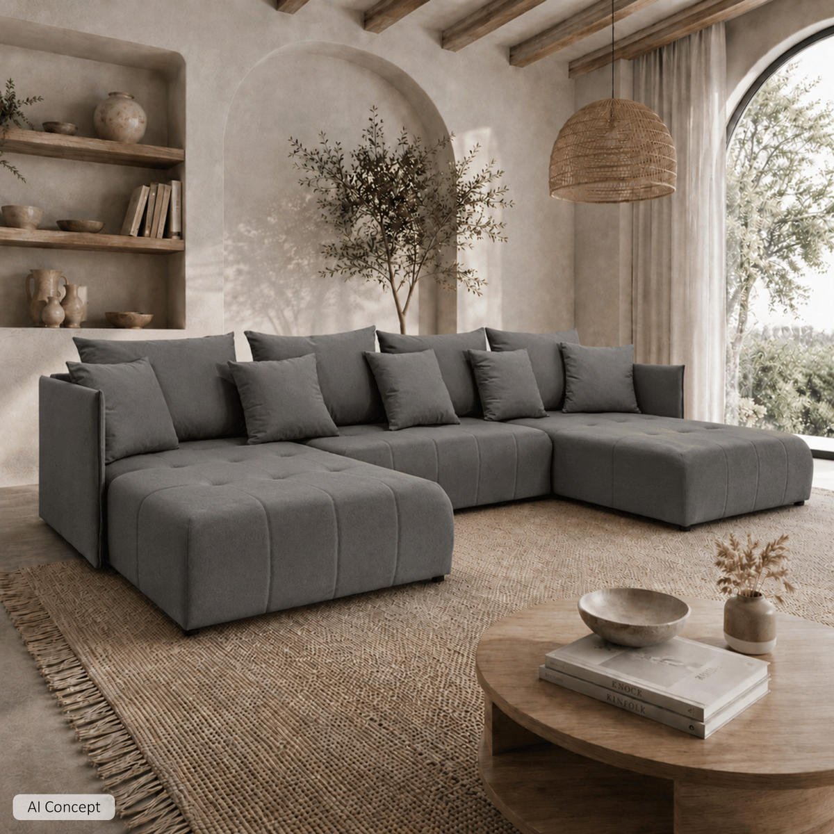WOHNLANDSCHAFT APOLLO U mit Schlaffunktion und Bettzeugkasten - Graphitfarben, Textil (348/93/188cm) - Lookway
