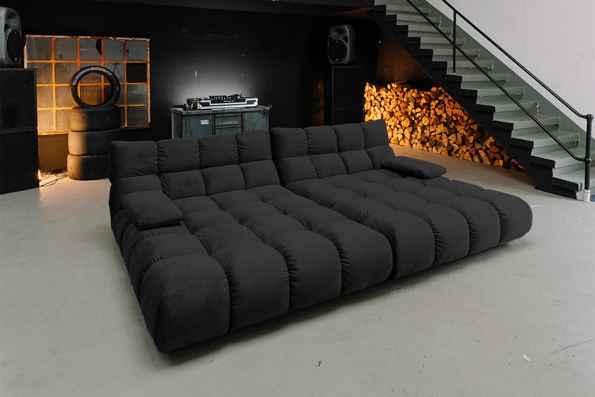 BIG SOFA VIVIEN Schwarz Velvet - Schwarz, Kunststoff/Textil (296/85/178cm) - KAWOLA