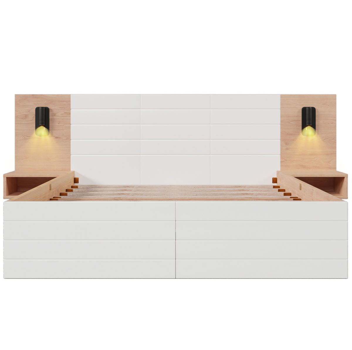 POLSTERBETT aus Massivholz und MDF 140x200 cm in Weiß mit Leselicht & Matratze - Weiß, Holzwerkstoff (140/200cm) - Modfu