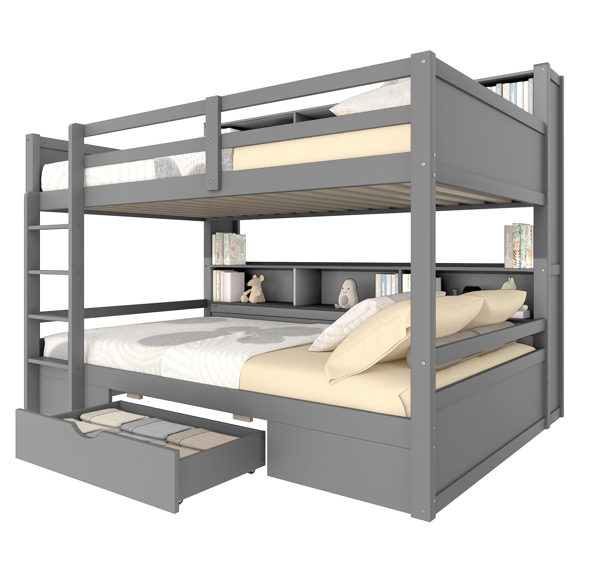 ETAGENBETT 90/200 cm in Grau mit Schublade und Ablagefächern - Grau, Holz (90/200cm) - OKMYHOME