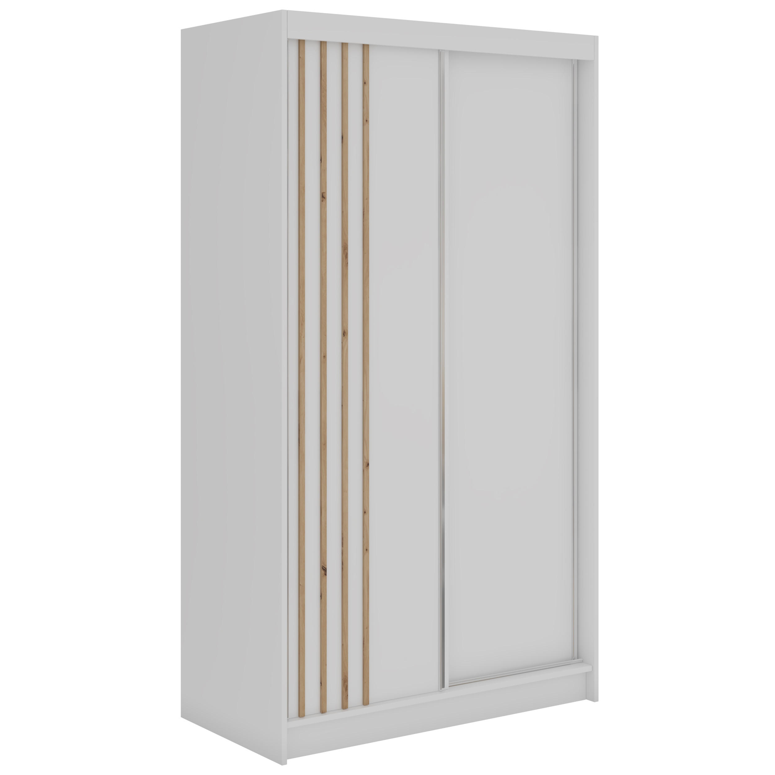 SCHWEBETÜRENSCHRANK mit Lamellen NAURU - 120 - Weiß und Eiche Artisan - Alufarben/Weiß, Holzwerkstoff/Metall (120/216/61cm) - MKS