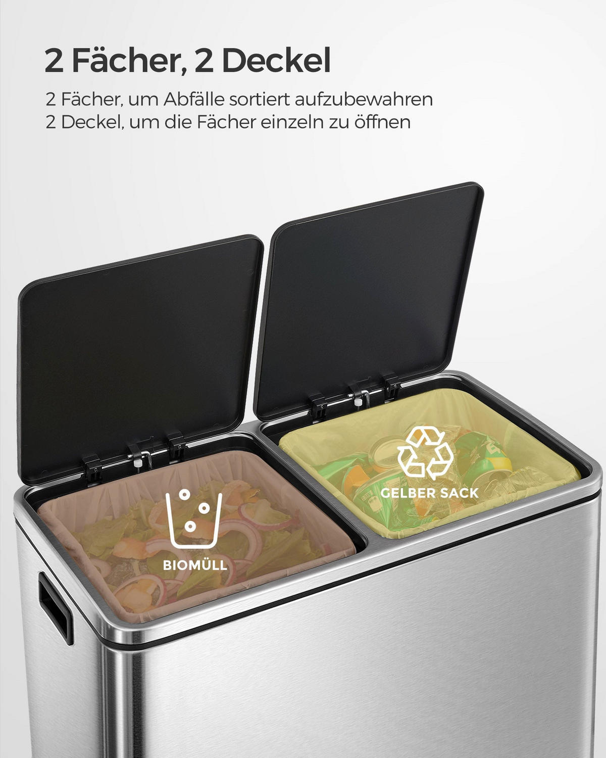 MÜLLEIMER KAMPALA - Silberfarben, Metall (32/65/59cm) - Hansiro