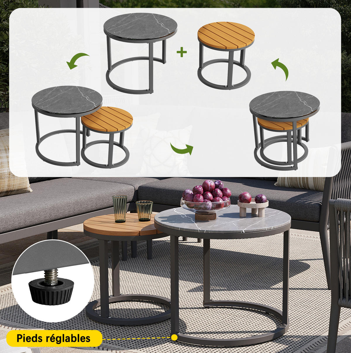 GARTENLOUNGE 114,5/61/67 cm grau aus Metall und Olefin modular - Grau, Metall - OKWISH