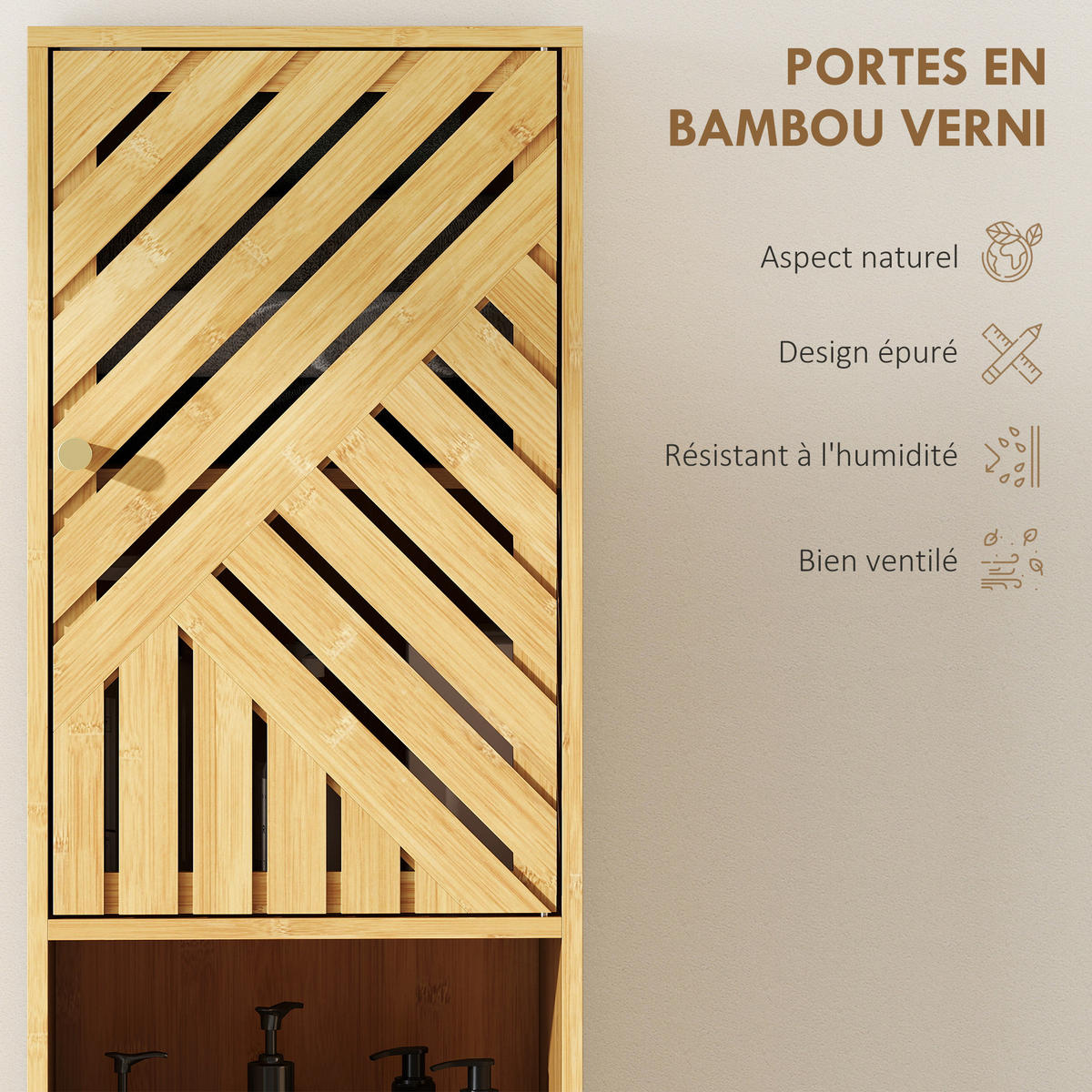 HOCHSCHRANK DE-12485 32/30/170 cm mit Bambustüren Naturholz - Naturfarben, Holzwerkstoff (30/170/32cm) - ComfortXL