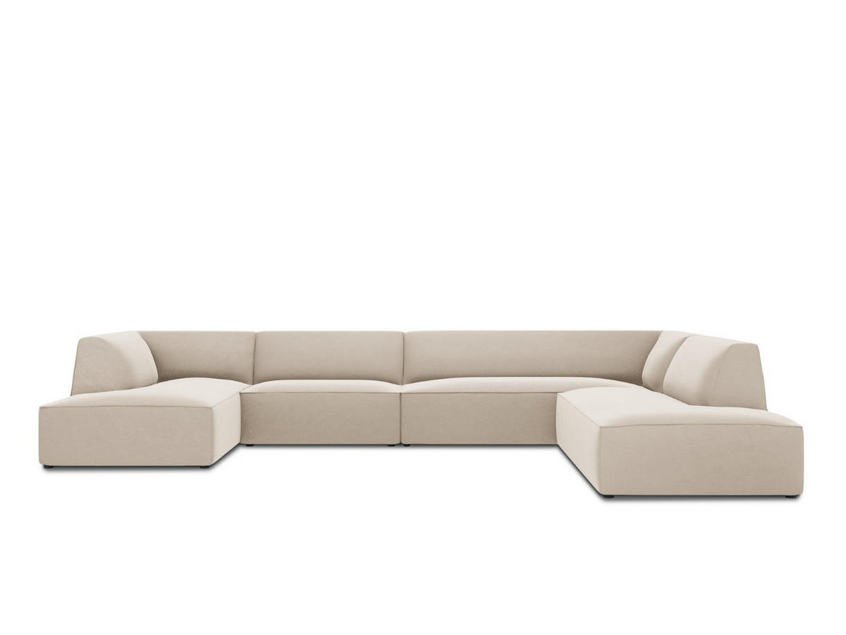 PANORAMASOFA rechts Ruby aus Samt beige 7 Sitzplätze - Beige, Textil (273/69/366cm) - Micadoni