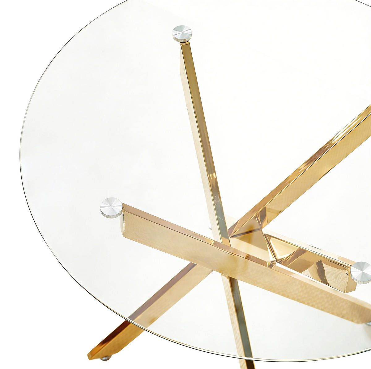ESSTISCH 80/75 cm in Gold mit Glasplatte und Metallgestell - Goldfarben, Metall (80/80/75cm) - Flora Grace