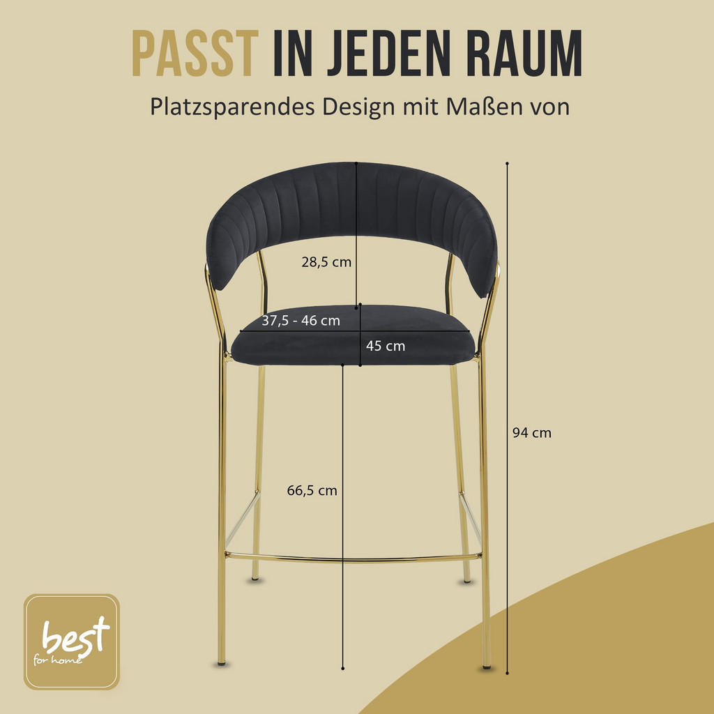 Thumbnail - Best For Home Barhocker, Schwarz, Textil, Freiform, 48x97x46 cm, Esszimmer, Barmöbel, Barhocker