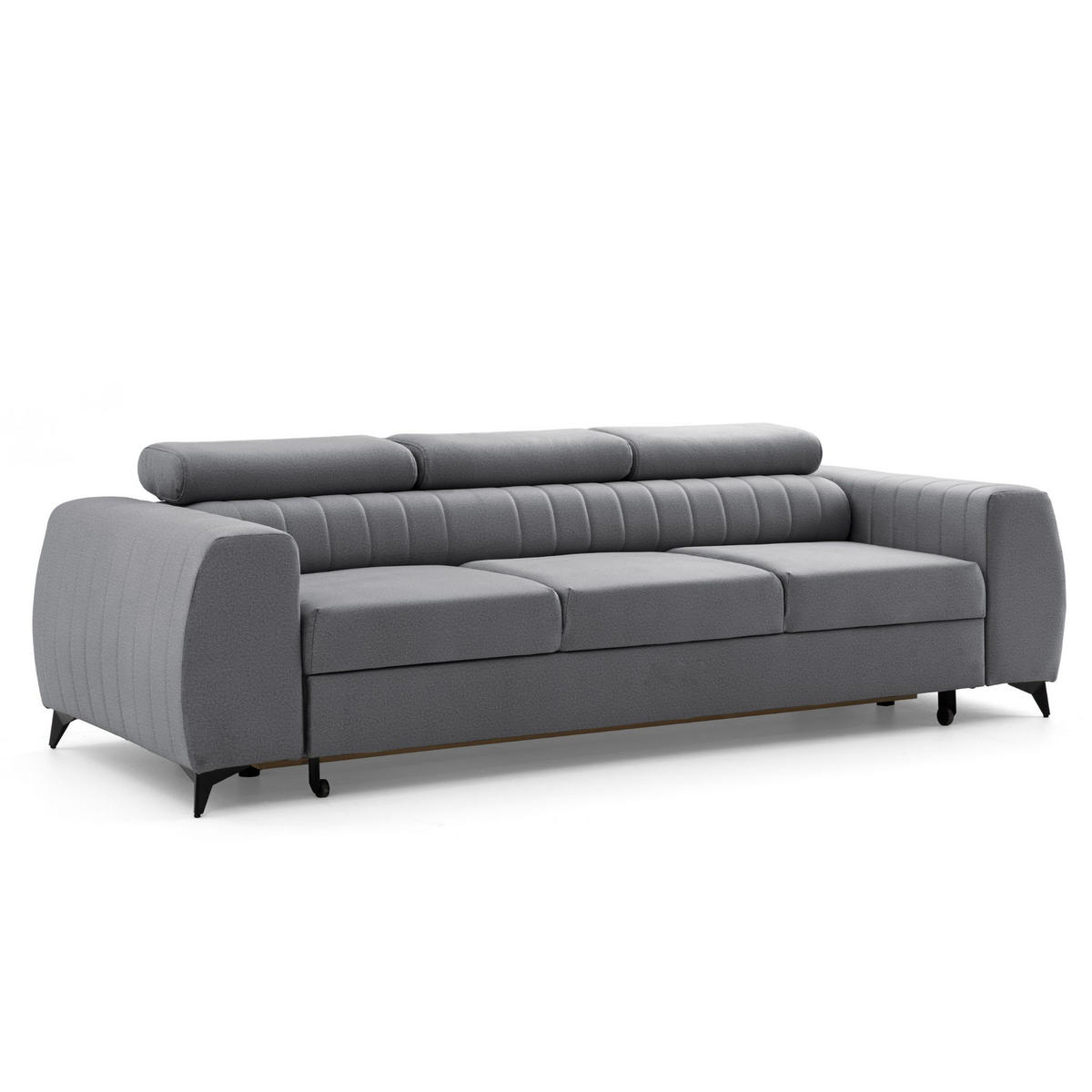 3-SITZER Sofa PIERO mit Schlaffunktion 125x195 Velours Grau - Schwarz/Grau, Holz/Textil (260/90/100cm) - Muffo