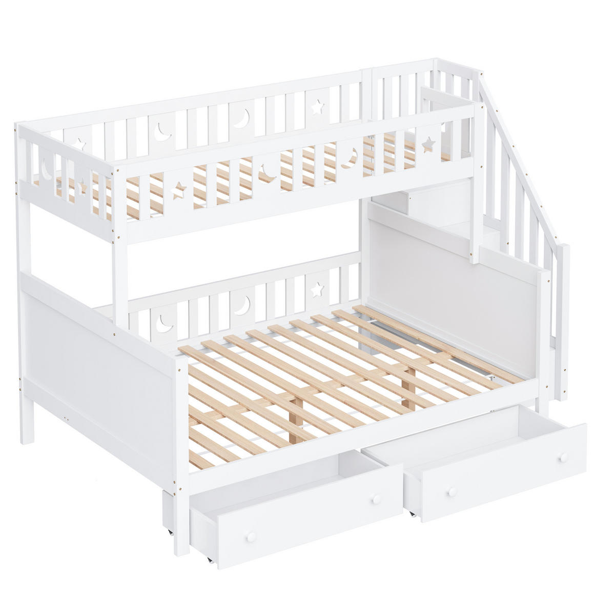 POSCHODOVÁ posteľ 90/200 a 140/200 cm biela s úložnými schodmi a zásuvkami z masívneho dreva - biela, drevo (90/200cm) - OKWISH