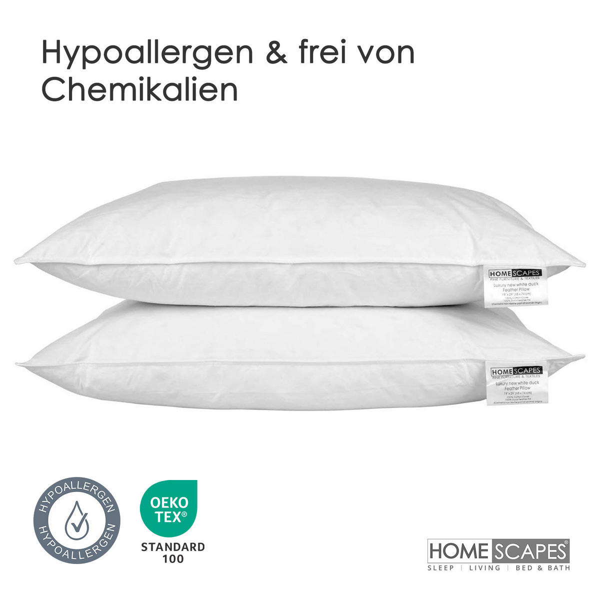 KOPFKISSEN 2er-Set Federkissen 48/74 cm - Weiß, Textil (48/74cm) - Homescapes