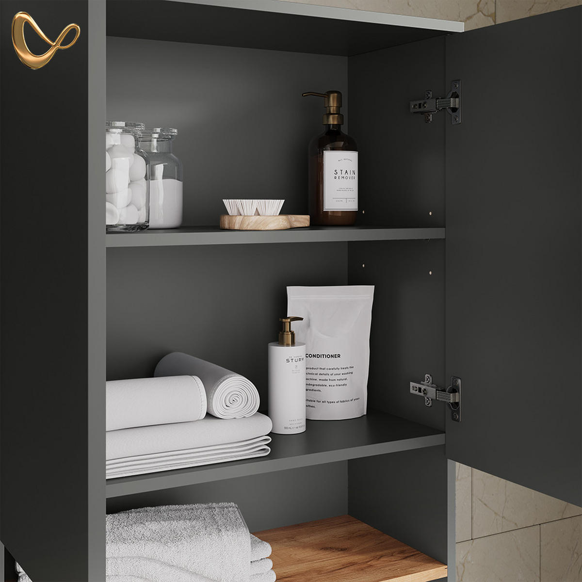 WASCHMASCHINENSCHRANK Paolina Anthrazit/Goldkraft Eiche 68 x 100.4 cm - Anthrazit/Eiche Wotan, Holzwerkstoff (68/100.4/29cm) - Livinity®