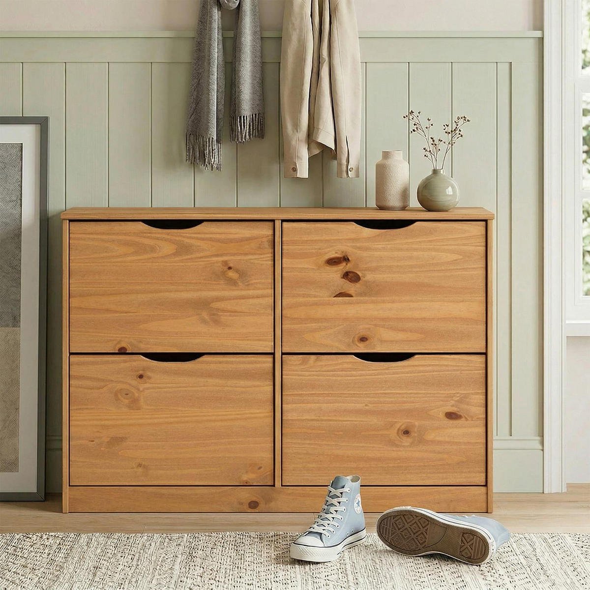 SCHUHSCHRANK BASIL honigfarben - Honig, Holz (115/79/25cm) - IDIMEX