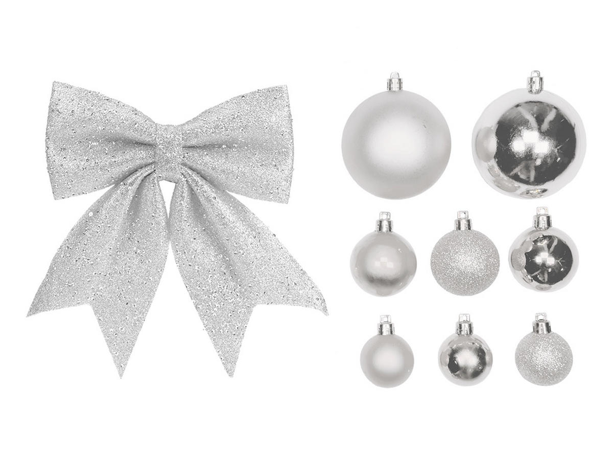 LAALU WEIHNACHTSBAUM geschmückt künstlich mit 73 Ornamenten SILVER CHRISTMAS II 210 cm Baum mit Ständer und Christbaumschmuck - Silberfarben/Grün, Kunststoff (210cm) - LAALU