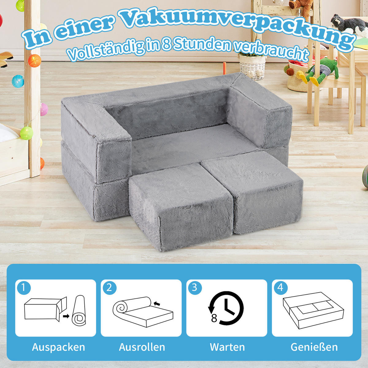 KINDERSOFA 42cm Grau - Grau, Textil (52/42/100cm) - COSTWAY