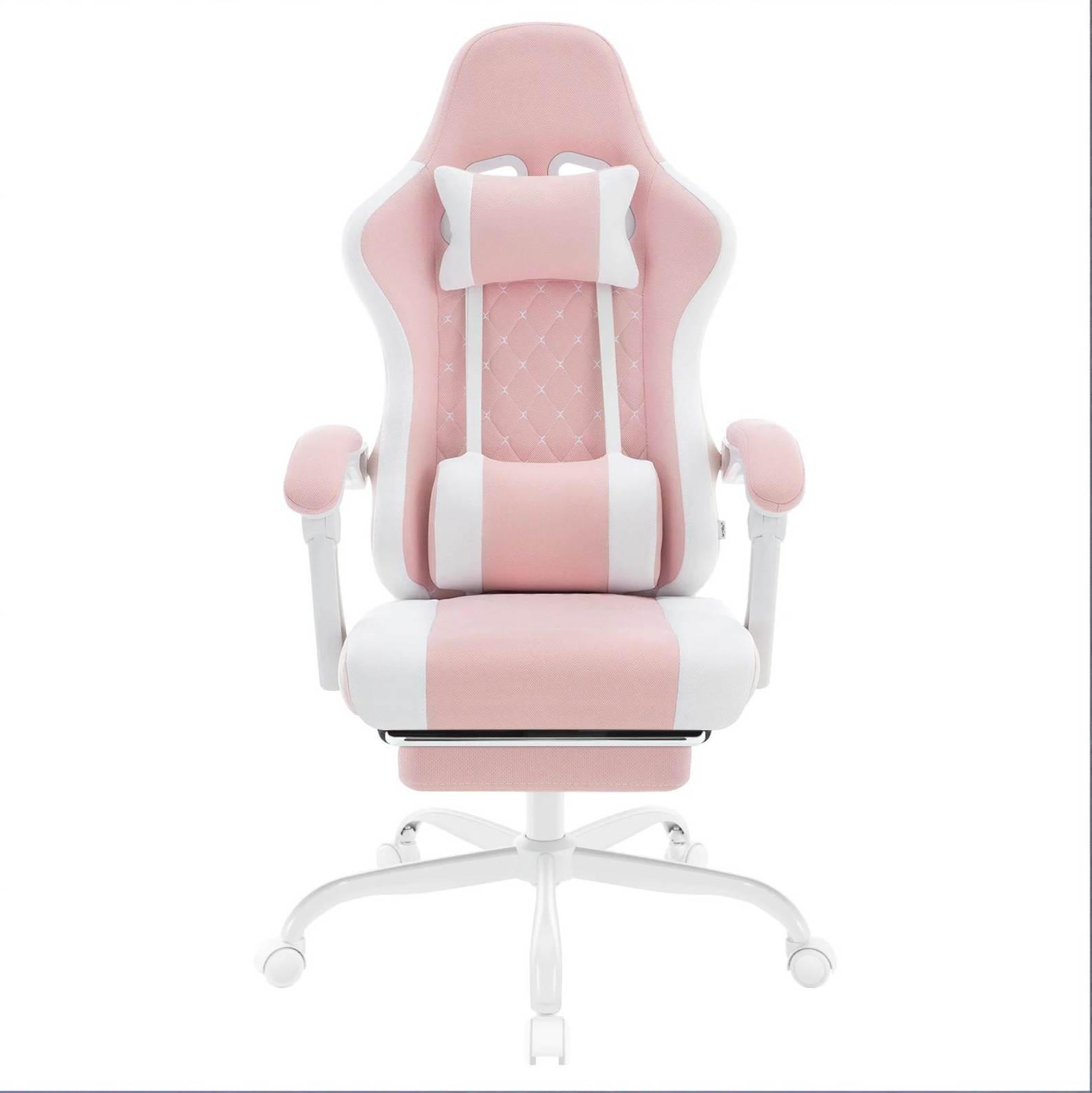 BÜROSTUHL mit Massagefunktion höhenverstellbar Mesh-Stoff Pink Weiß - Pink, Metall (70/127/70cm) - Meubliv