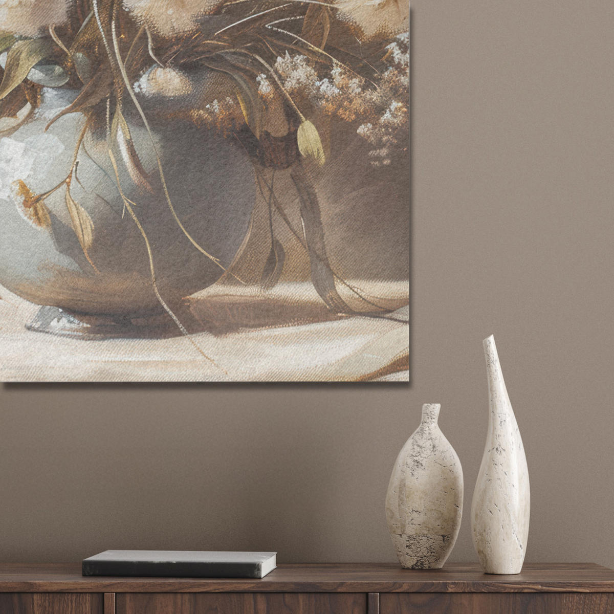 AKUSTIKBILD Blumen - Vase - Stilleben - Beige Wanddeko 60x90 cm - Creme, Kunststoff (60/90/0.9cm) - MuchoWow