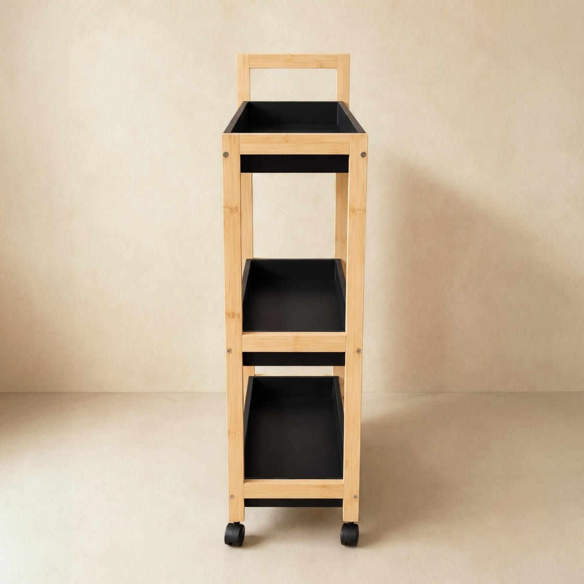 BAMBUSREGAL auf Rollen 38/20/79 cm - Schwarz, Naturmaterialien (20/79/38cm) - NUXIO