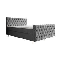 BOXBETT CHESTER 200x200, mit Matratze H3, Bonell und Topper, Monolith 92 - Grau, Holz/Textil (200/200cm) - Bedante