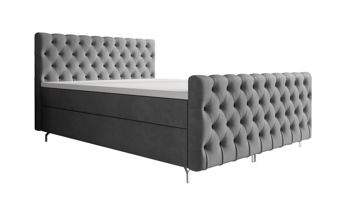 BOXBETT CHESTER 200x200, mit Matratze H3, Bonell und Topper, Monolith 92 - Grau, Holz/Textil (200/200cm) - Bedante