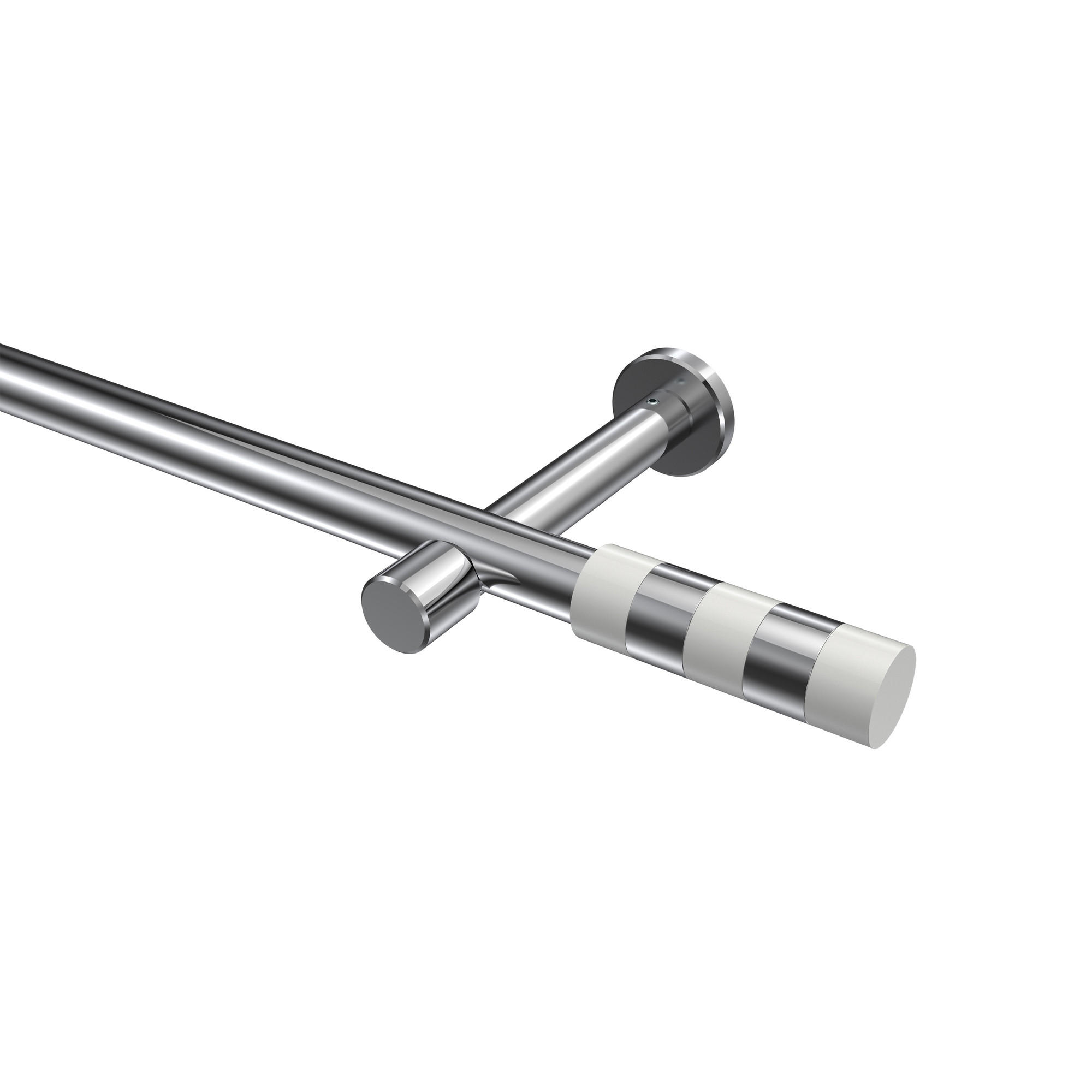 GARDINENSTANGEN-SET Prestige Mavell 280 cm (geteilt in 2 x 140 cm), 1-läufig (ohne Ringe), 20 mm Ø Chrom - Chromfarben/Weiß, Metall (280cm) - INTERDECO
